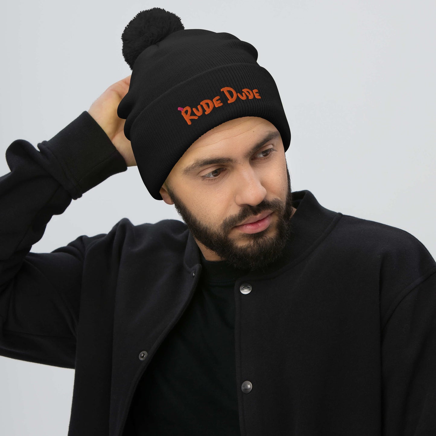 Rude Dude Pom Pom Knit Beanie