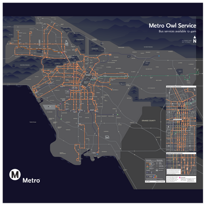 Los Angeles Metro Night Owl Map Poster