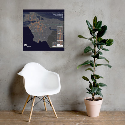 Los Angeles Metro Night Owl Map Poster