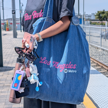 Public Transit Girlie Los Angeles Logo Large Denim Tote Bag