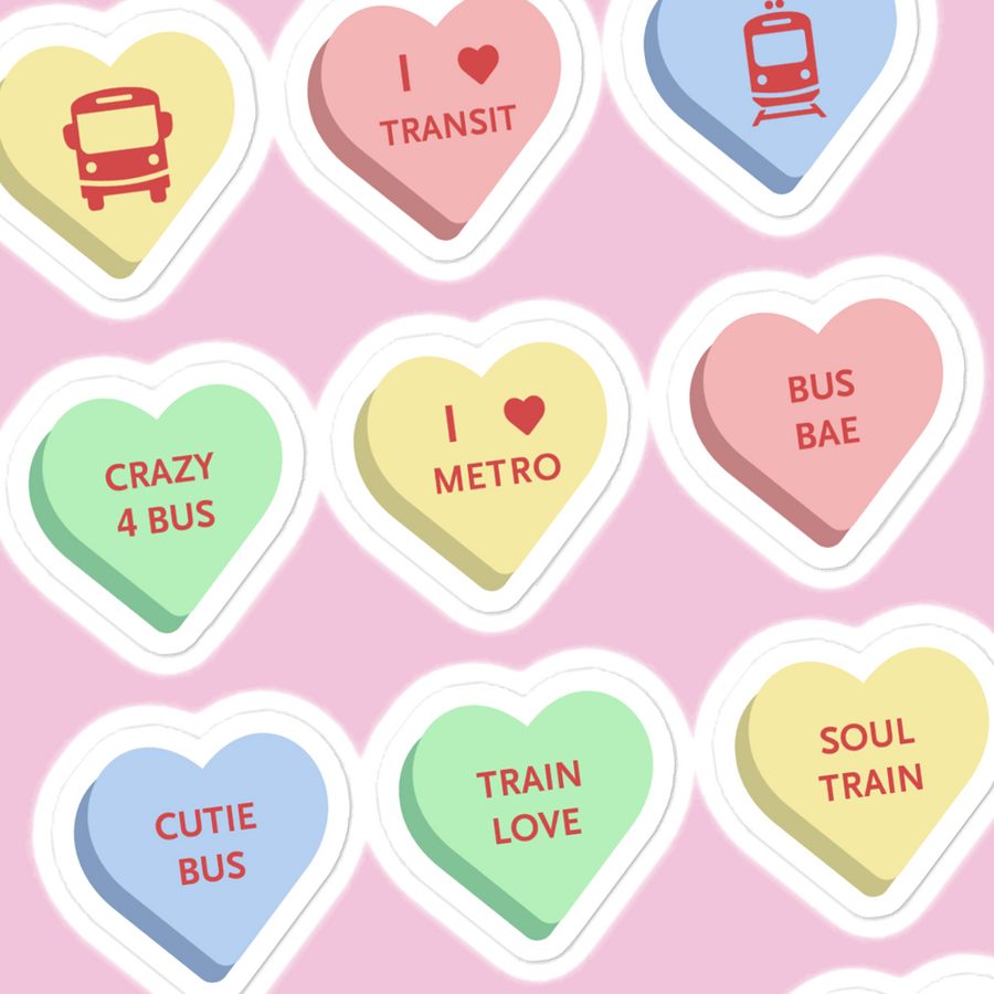 Multimodal Transit Hearts Sticker Sheet
