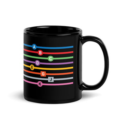 Line Letters Black Glossy Mug