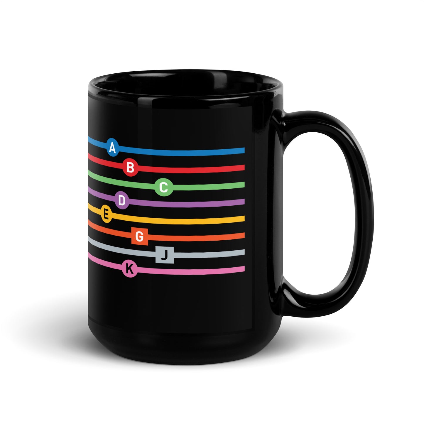 Line Letters Black Glossy Mug