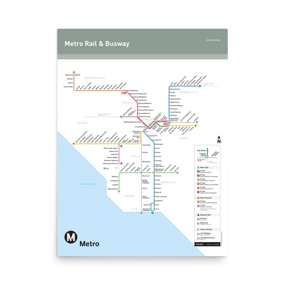 Los Angeles Metro Transit Map Poster