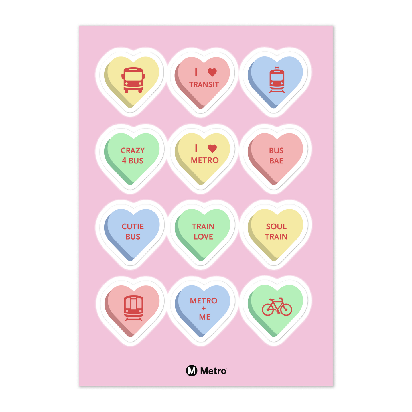 Multimodal Transit Hearts Sticker Sheet