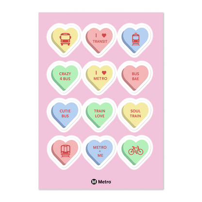 Multimodal Transit Hearts Sticker Sheet