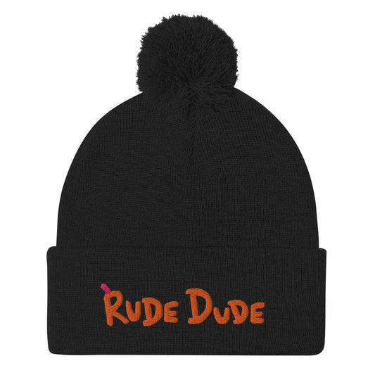 Rude Dude Pom Pom Knit Beanie