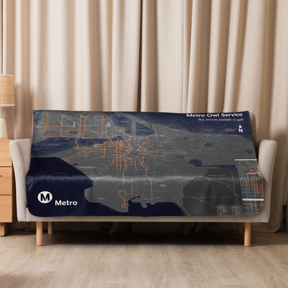 Los Angeles Metro Night Owl Map Sherpa Blanket