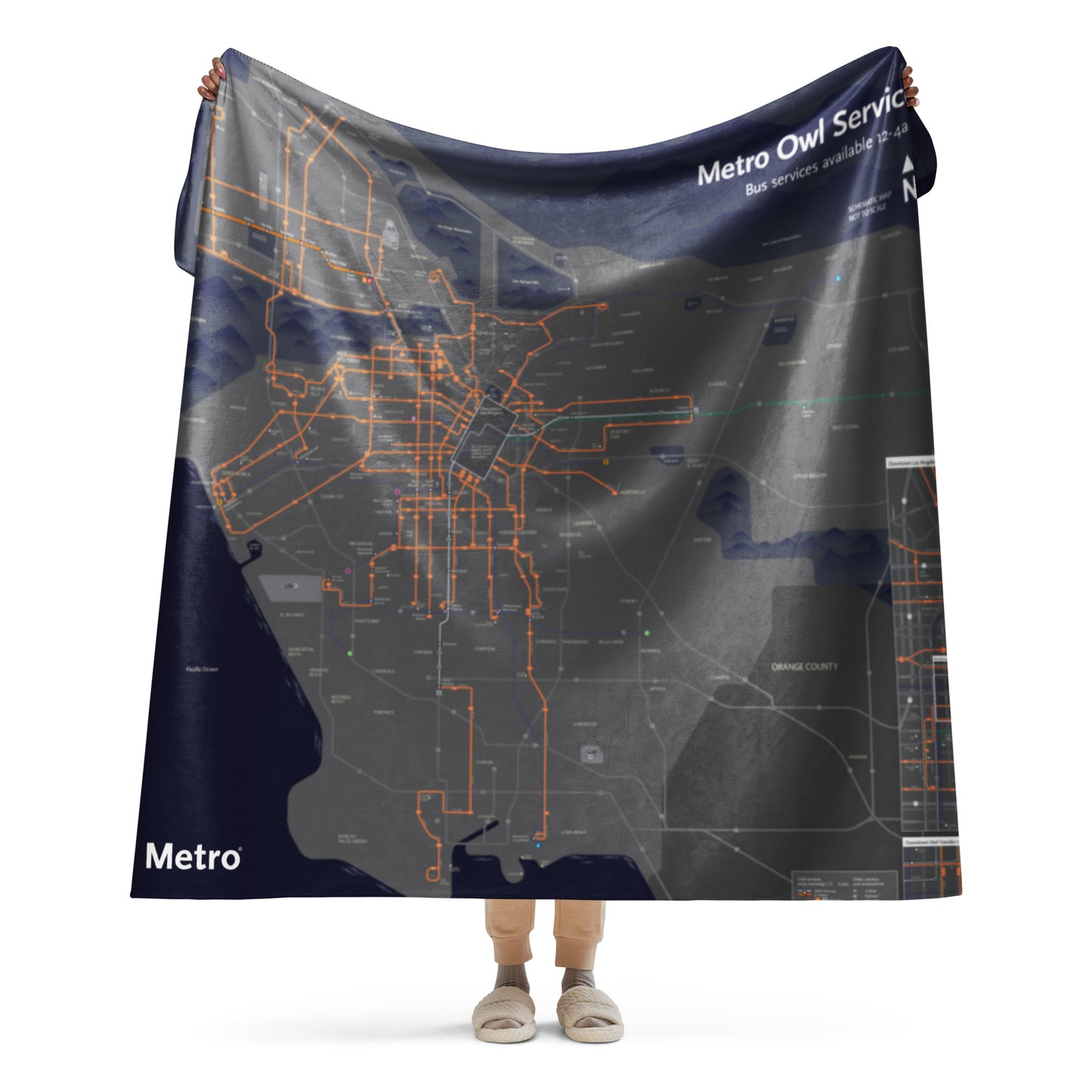 Los Angeles Metro Night Owl Map Sherpa Blanket