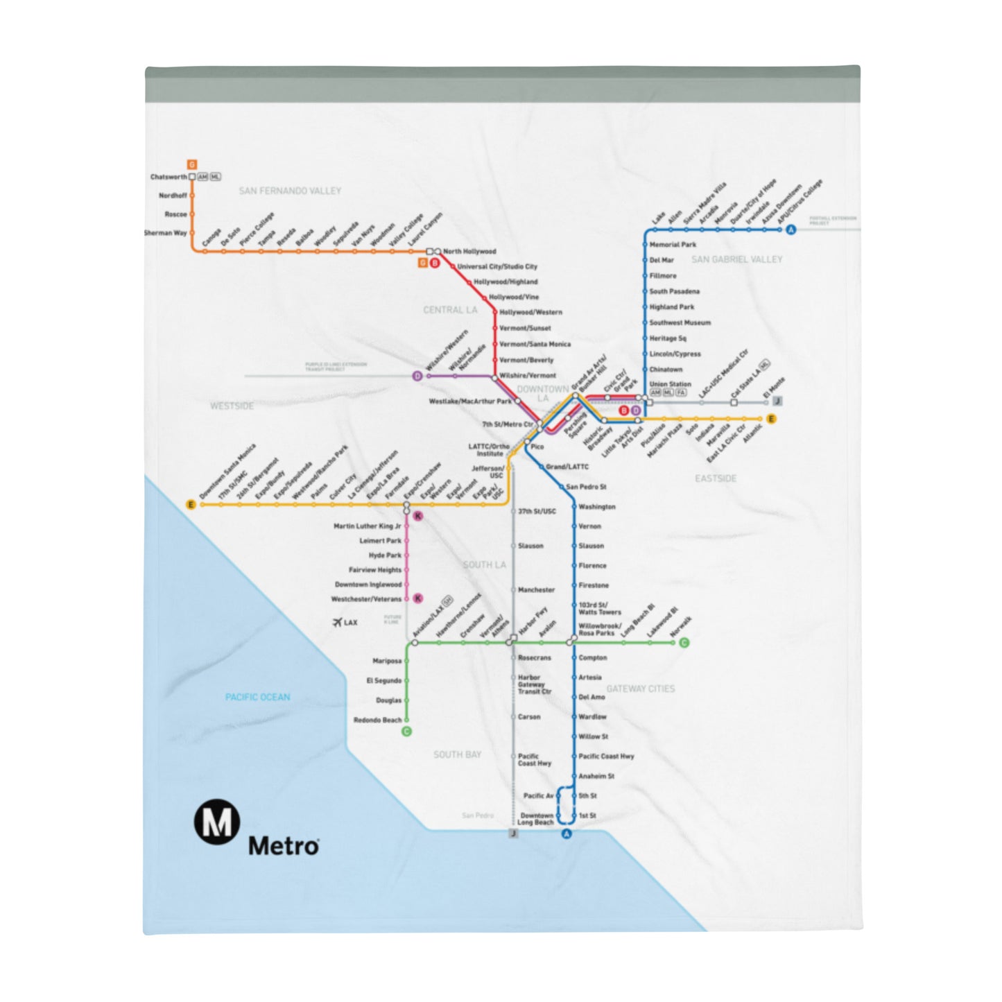 Los Angeles Metro Transit Map Throw Blanket