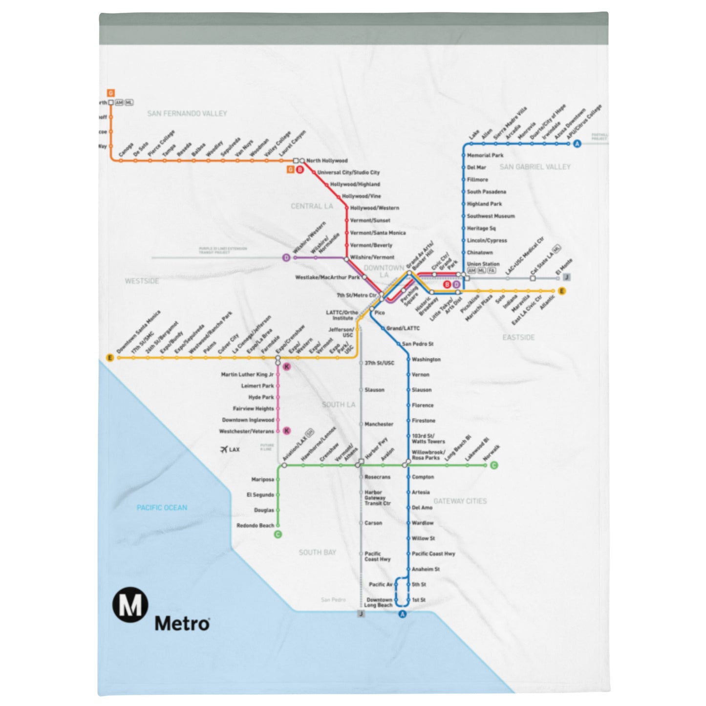 Los Angeles Metro Transit Map Throw Blanket